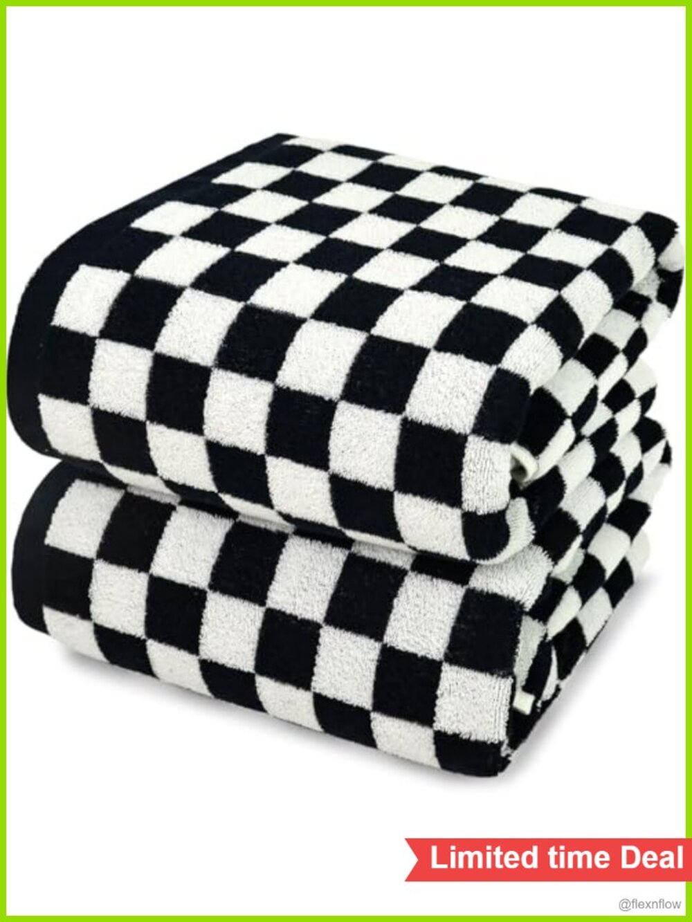 Cotton Checkered Bath Towels Set of 2 Absorbent Quick Dry 27.5x55